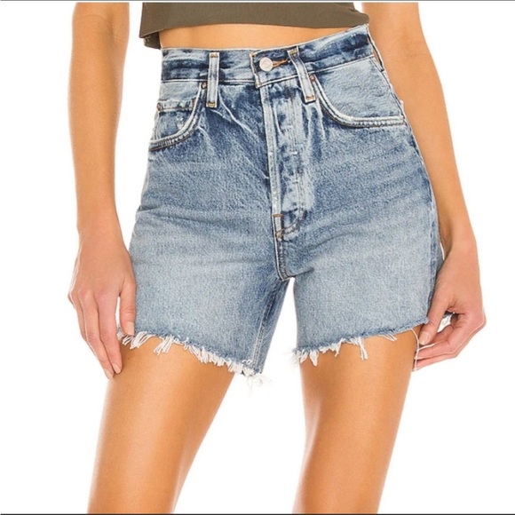 Agolde Pants - NWT Agolde Riley Short in Outsider Blue Denim Fringe Size 27